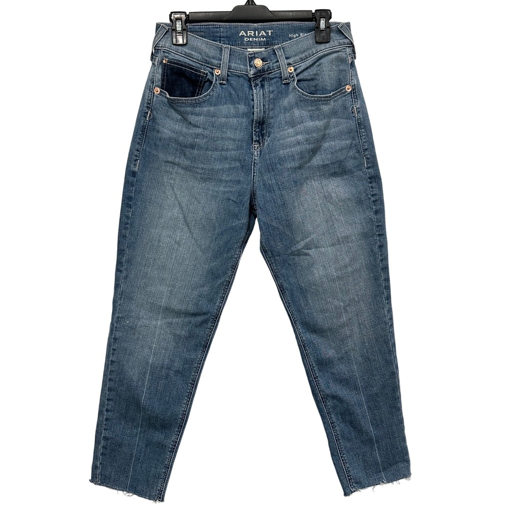 Ariat Jordana Straight Boyfriend Jeans Med Wash High Rise 29R Cowgirl Patchwork